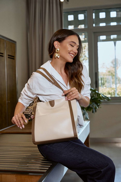 Lucky Bees Bolso Tote Crema y Visón Oscuro